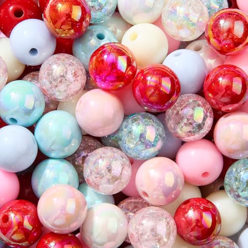 ANCADN Acrylperlen, 16 mm, Blau, Rosa, Rot, 100 Stück, Stiftperlen, Kaugummi-Perlen, DIY-Perlen, Haarband, Armbänder, Halsketten, Handwerk für DIY-Schmuckherstellung (blau-inkrot) von ANCADN