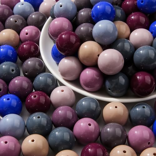 ANCADN Acrylperlen, 20 mm, 100 Stück, klobige Kaugummi-Perlen, Vintage-Farben, Stiftperlen für Schmuckherstellung, Armband, Halskette, Bastelzubehör (blau, braun und grau) von ANCADN