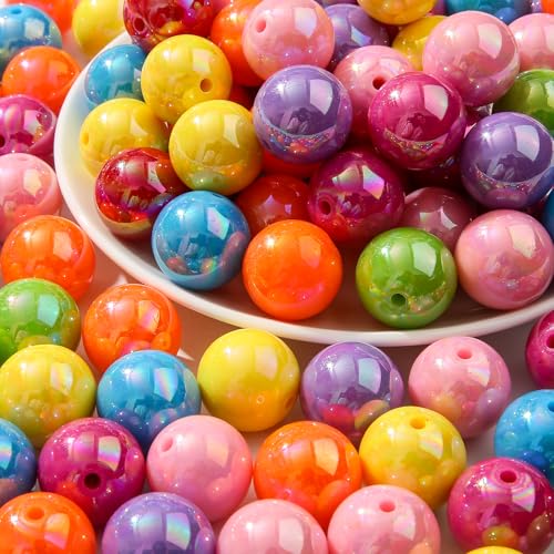 ANCADN Acrylperlen, 20 mm, Regenbogenfarben, klobige Kaugummi-Perlen für Schmuckherstellung, Armbänder, Halsketten, Bastelbedarf (abrainbow), 100 Stück von ANCADN