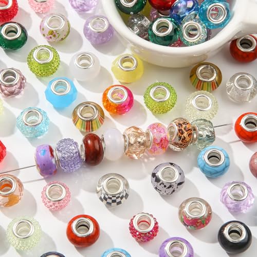 ANCADN Europäische Perlen mit großem Loch, Feenstab für Garten, rund, schillernd, Acrylperlen für Schmuckherstellung, Armband, Halskette, Bastelzubehör (verschiedene Farben) von ANCADN