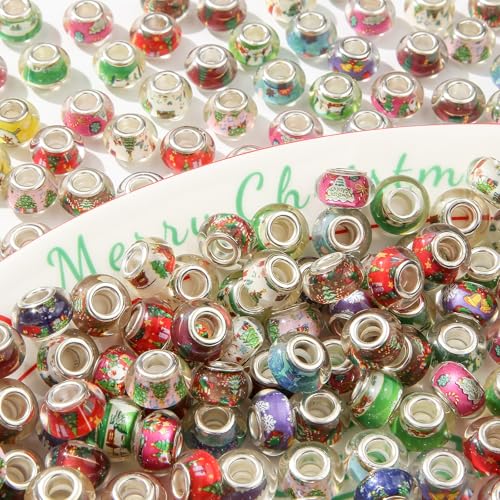 ANCADN Europäische Perlen mit großem Loch, Weihnachtsfeen-Zauberstab, Gartenperlen, rund, schillernde Acrylperlen für Schmuckherstellung, Armband, Halskette, Bastelbedarf (Weihnachten) von ANCADN