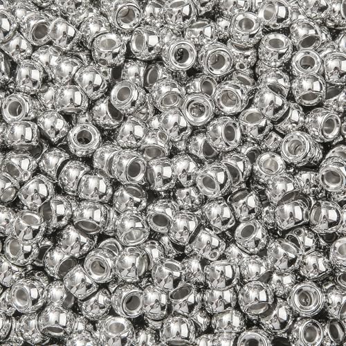 ANCADN Silberfarbene Pony-Perlen, Acrylperlen, 9 mm, große Kunststoffperlen zum Haarflechten, Pony-Perlen für Armbänder, Silberfarben, 900 Stück von ANCADN