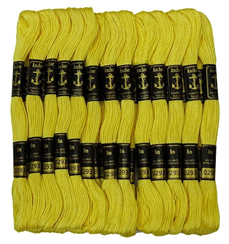 25 x Anchor Stranded Baumwollfaden Hand-Kreuz-Stich Nuhen Stickerei Floss Skeins-Gelb von ANCHOR