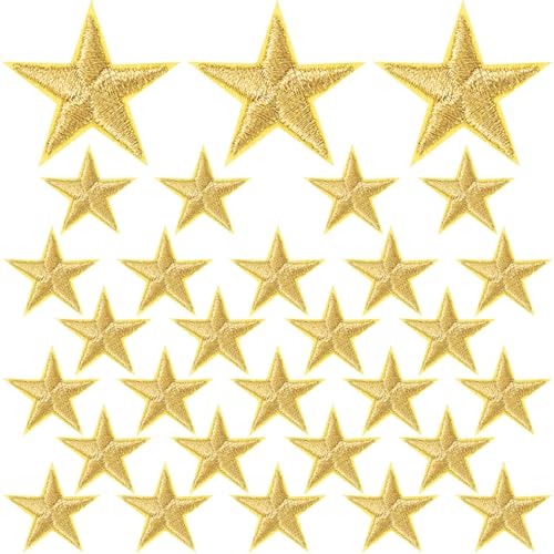 ANCIRS 30 Stück Stern-Aufnäher zum Aufbügeln, bestickte Flicken zum Aufnähen, Verzierungen für Hüte, Kleidung, Jacken, Rucksäcke, Handwerk, Dekoration (Gold, 2,5 cm) von ANCIRS