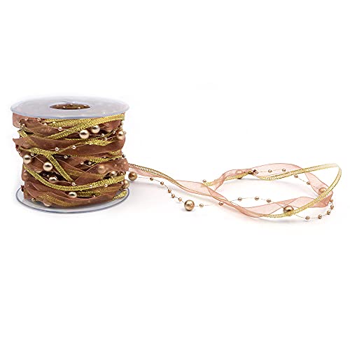 ANCLLO 10 m langes künstliches Perlenband, Chiffonband und Organza-Spitzenband für Hochzeit, Blumen, Weihnachtsbaum, Dekoration, Nähen, Handwerk, Verpackung, Gold ANCLLO 10 m langes künstliches Perlenband, Chiffonband und Organza-Spitzenband für Hochzeit, Blumen, Weihnachtsbaum, Dekoration, Nähen, Handwerk, Verpackung, Gold von ANCLLO