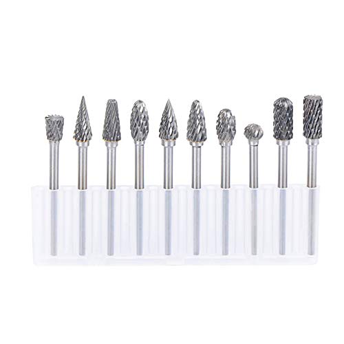 ANCLLO 10-teiliges Frässtifte Doppelschnitt-Wolframstahl-Drehfräs-Set mit 3 mm Schaft-Spiralbohrer für Rotationswerkzeuge Holz Metall Marmor Schnitzen, Polieren, Gravieren Usw, Bohren Tools von ANCLLO