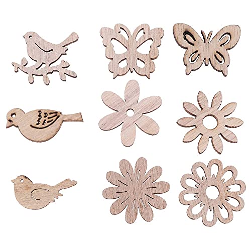 ANCLLO 100 Holzausschnitte aus Holz, Vogel-, Schmetterlings-, Blumenscheiben, Holzverzierungen, Tisch-Konfetti, rustikale Dekoration, Ornamente für Bastelarbeiten ANCLLO 100 Holzausschnitte aus Holz, Vogel-, Schmetterlings-, Blumenscheiben, Holzverzierungen, Tisch-Konfetti, rustikale Dekoration, Ornamente für Bastelarbeiten von ANCLLO