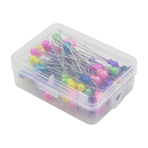 ANCLLO 100 Stück Nähnadeln mit farbigen Köpfen, 5,6 cm Länge, gerade Nadel, perlmuttfarbene Nähnadeln in Kürbisform, Quiltnadeln für Stoffquilten, Nähen, DIY-Nähprojekte von ANCLLO