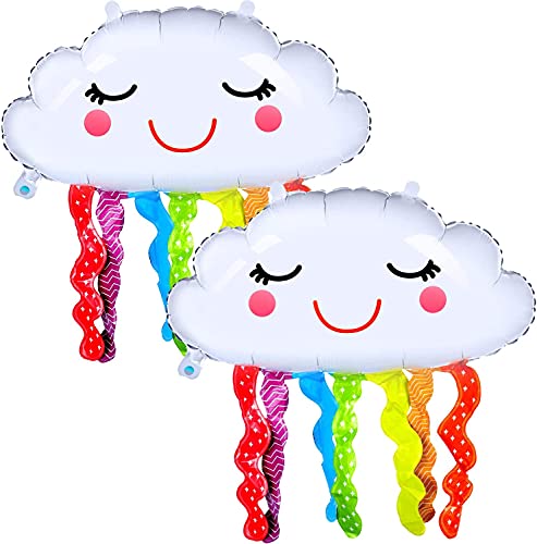 ANCLLO 2 Stück Regenbogen Wolkenförmige Folienballons Regenbogen Wolke Ballons lächelndes Gesicht Quaste Ballons für Geburtstag Dusche Party Dekorationen Zubehör von ANCLLO