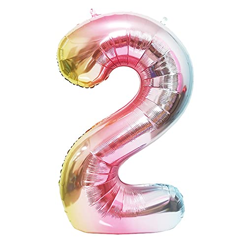 ANCLLO 40-Zoll-Ballon-Regenbogen-Verlauf bunte große Zahl-Ballons für Happy Birthday Party-Dekorationen (Nummer 2) von ANCLLO