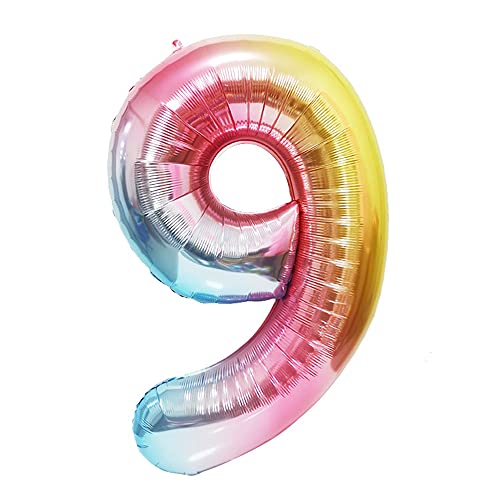 ANCLLO 40-Zoll-Ballon-Regenbogen-Verlauf bunte große Zahl-Ballons für Happy Birthday Party-Dekorationen (Nummer 9) von ANCLLO