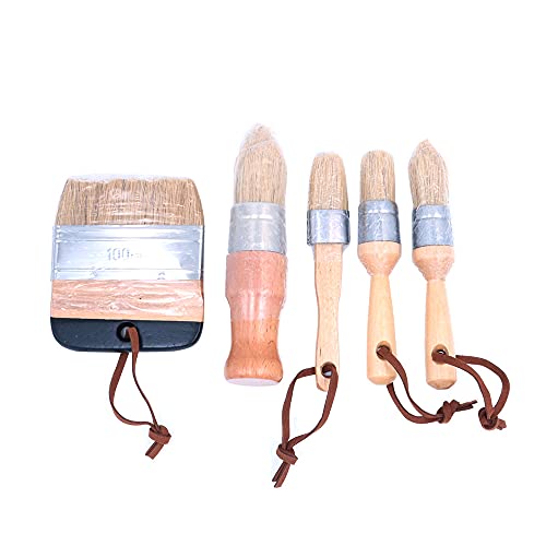 ANCLLO 5 Stück Kreide Farbe Pinsel Holz Kreide und Wachs Pinsel natürliche, wiederverwendbar, Schablonenpinsel Borste Runde Farbe Pinsel DIY Malerei Wachsen Pinsel für Holz Möbel Home Decor von ANCLLO