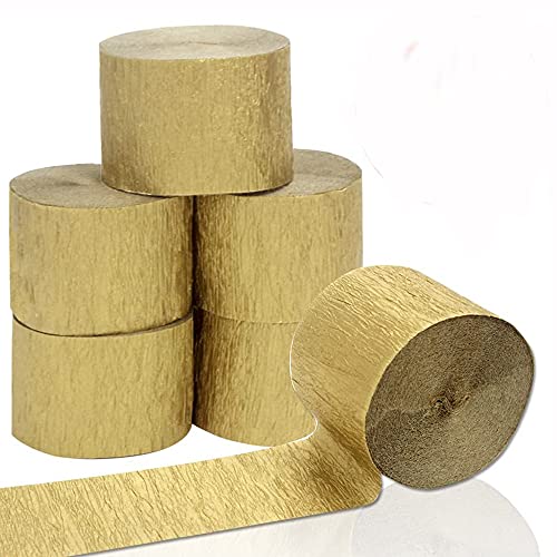 ANCLLO 6 Rollen 4,5 cm x 25 m Krepppapier Party Luftschlangen Hintergrund hängende Dekorationen für Geburtstagsparty, Hochzeit und Festival-Dekorationen (Gold) von ANCLLO