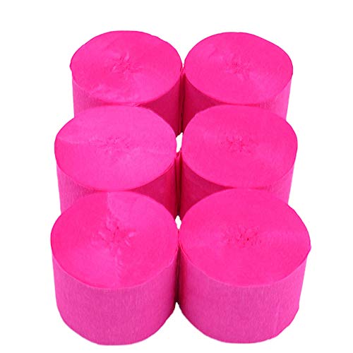 ANCLLO 6 Rollen 4,5 cm x 25 m Krepppapier Party Luftschlangen Hintergrund hängende Dekorationen für Geburtstagsparty, Hochzeit und Festival-Dekorationen (Rosenrot) von ANCLLO
