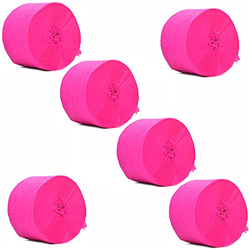 ANCLLO 6 Rollen 4,5 cm x 25 m Krepppapier Party Luftschlangen Hintergrund hängende Dekorationen für Geburtstagsparty, Hochzeit und Festival-Dekorationen (Rosenrot) von ANCLLO