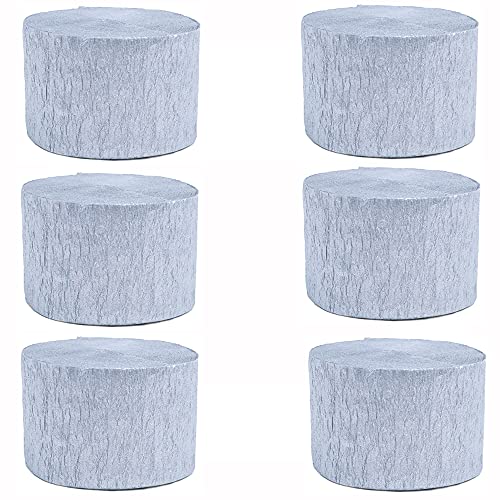 ANCLLO 6 Rollen 4,5 cm x 25 m Krepppapier Party Luftschlangen Hintergrund hängende Dekorationen für Geburtstagsparty, Hochzeit und Festival-Dekorationen (Silber) von ANCLLO