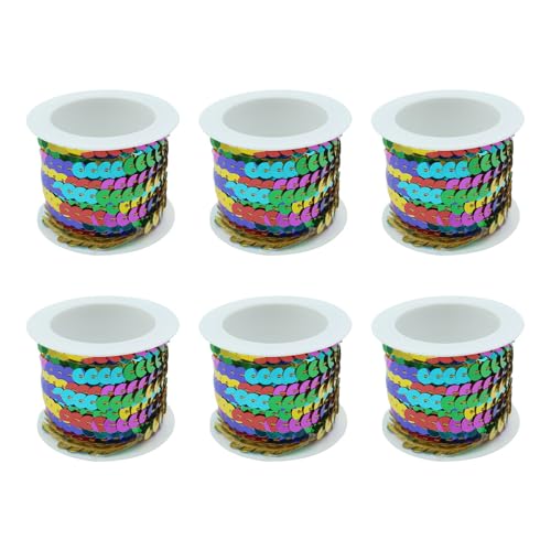 ANCLLO 6 Rollen 5 mm Bunte Paillettenrolle, Flache Paillettenstreifen, Paillettenband, Besatzspule für Verzierungen, Kleider, Stirnbänder, Kostüme, DIY-Nähprojekte, ca. 5 m/Rolle ANCLLO 6 Rollen 5 mm Bunte Paillettenrolle, Flache Paillettenstreifen, Paillettenband, Besatzspule für Verzierungen, Kleider, Stirnbänder, Kostüme, DIY-Nähprojekte, ca. 5 m/Rolle von ANCLLO