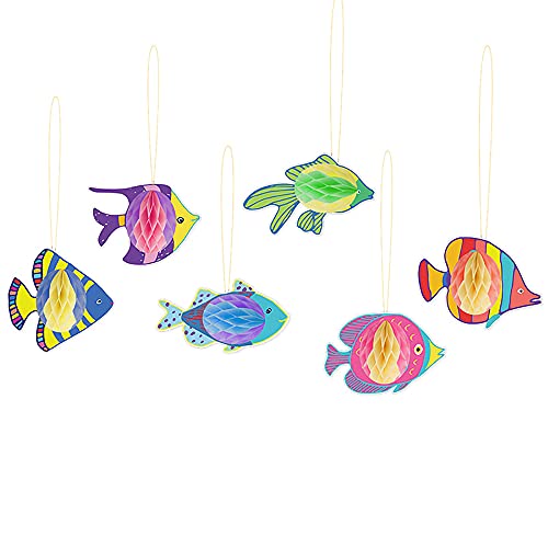ANCLLO 6 Stück tropische Fische, Papier-Waben, Marine-Themen-Party, hängende Ornamente für Restaurant, Zimmer, Party-Dekoration von ANCLLO