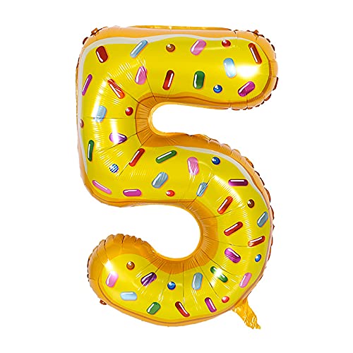 ANCLLO 81,3 cm Donut-Luftballon, Geburtstags-Folienballon, Party-Dekoration, Helium, Mylar, digitale Luftballons, Donuts (Nummer 5) von ANCLLO