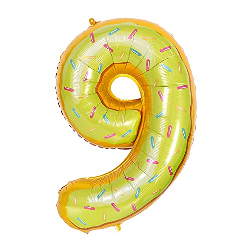 ANCLLO 81,3 cm Donut-Luftballon, Geburtstags-Folienballon, Party-Dekoration, Helium, Mylar, digitale Luftballons, Donuts (Nummer 9) von ANCLLO