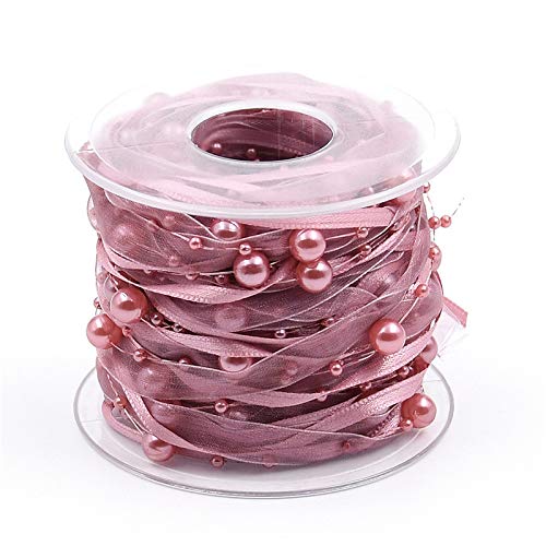 ANCLLO Chiffonband mit künstlichen Perlen, Rosa von ANCLLO