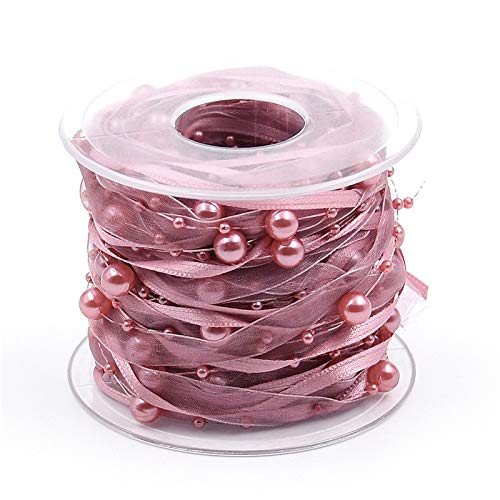 ANCLLO 10 m künstliches Perlenband, Chiffonband und Organza-Spitzenband für Hochzeit, Blume, Weihnachtsbaum, Dekoration, Nähen, Basteln, Verpackung, Rosa von ANCLLO