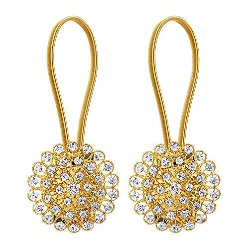 ANCLLO Magnetischer Raffhalter, Kristall-Vorhanghalter, Blüten-Diamant-Clips mit dehnbarem Drahtseil, für Heimbüro-Dekoration (Goldgypsophila) 2 Stück von ANCLLO