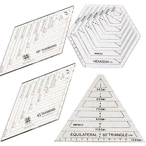 ANCLLO Quilt-Lineal, mit 60-Grad-Dreieck und Diamant, 45-Grad-Diamant, sechseckige Form, transparent, Patchwork, Nähen, Schneiden, Handwerks-Lineal, DIY-Werkzeuge, 4 Stück von ANCLLO