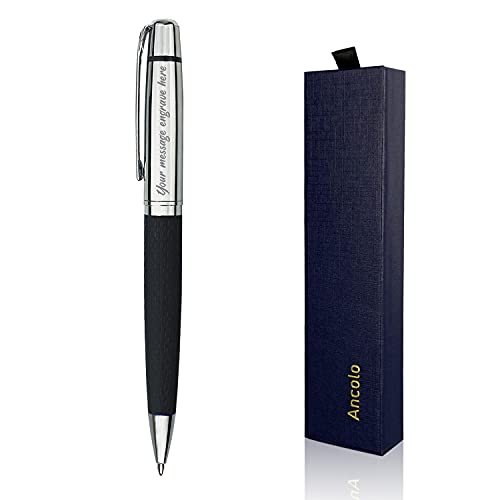 Kugelschreiber mit Gravur, Silber / Chrom, luxuriöser Kugelschreiber mit PU-Leder, personalisierbar mit Namen auf dem Stift, Geschenkset für Männer und Frauen, professionell, Chefbüro, schöne Stifte Kugelschreiber mit Gravur, Silber / Chrom, luxuriöser Kugelschreiber mit PU-Leder, personalisierbar mit Namen auf dem Stift, Geschenkset für Männer und Frauen, professionell, Chefbüro, schöne Stifte von ANCOLOFIS