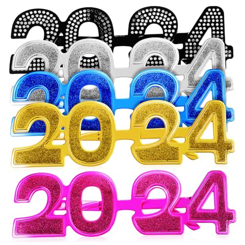 ANDRESLAD 5 Stück Neujahrsbrille Bunte Kunststoff Partybrillen mit Zahlen dekor Modisch Komfortabel für Silvester Feier und Neujahrsdeko von ANDRESLAD