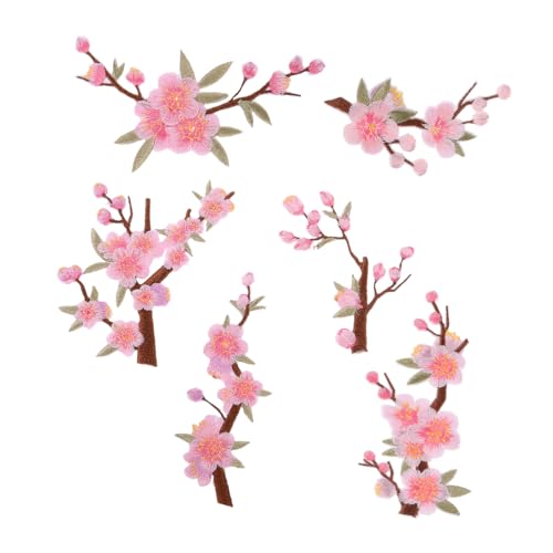 ANDRESLAD 6 Stück Teiliges Bestickte Blumen-patches mit Pflaumenblüten-motiv Pinke Stoffapplikationen zum Aufbügeln oder Annähen Farbecht und Detailreich für DIY Kleidung Taschen Hüte Jeans von ANDRESLAD