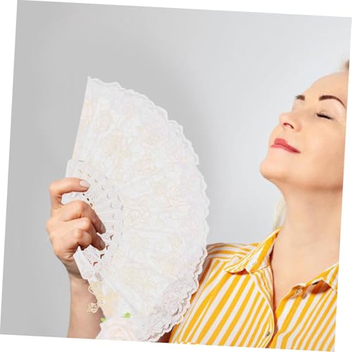 ANDRESLAD Vintage Faltbarer Spitzen Handfächer Leichter Kunststoff Eleganter Rosen für Sommer Hochzeiten Teepartys Tanz Cosplay Tragbar und Dekorativ für Damen von ANDRESLAD