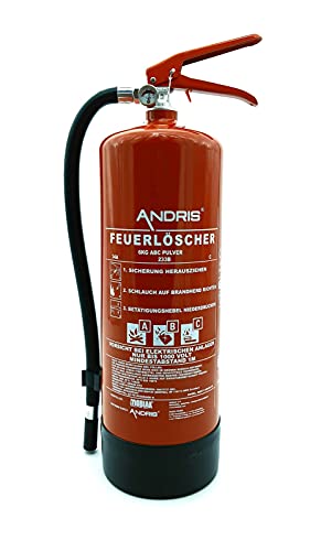 ANDRIS® Feuerlöscher 6kg ABC Pulver mit Manometer EN3 inkl. Wandhalterung + Prüfnachweis mit Jahresmarke von Andris