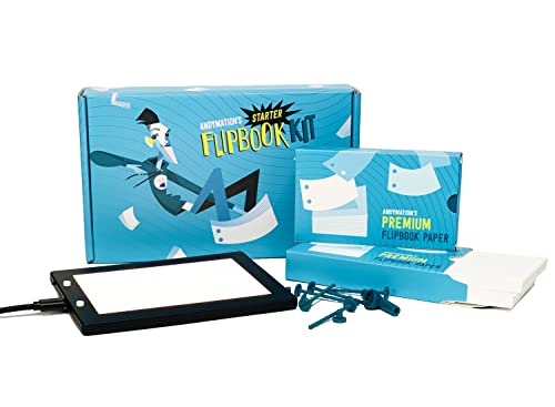 Offizielles Andymation's Flipbook Starter Kit für Kinder & Erwachsene mit LED-Lichtpad zum Zeichnen & Tracing Animation, Premium vorgebohrtes Flip Book Papier, abnehmbare Bindeschrauben von ANDYMATION