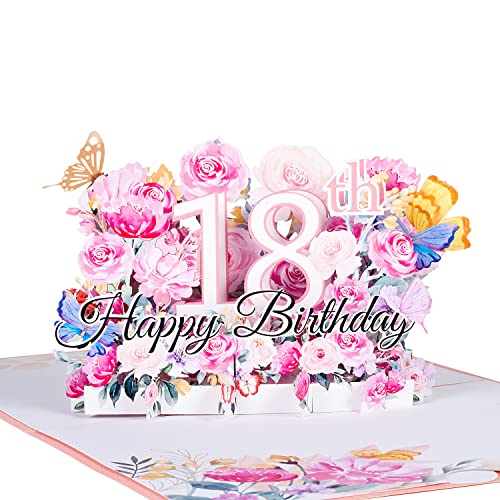 3D Geburtstagskarte zum 18.Geburtstag,Pop Up Karte zur Volljährigkeit Geburtstagsparty,Blumen Rosa,Happy Birthday Grußkarten,Jubiläumskarte Klappkarte,mit Nachrichtenkarte und Umschlag 3D Geburtstagskarte zum 18.Geburtstag,Pop Up Karte zur Volljährigkeit Geburtstagsparty,Blumen Rosa,Happy Birthday Grußkarten,Jubiläumskarte Klappkarte,mit Nachrichtenkarte und Umschlag von ANEWISH