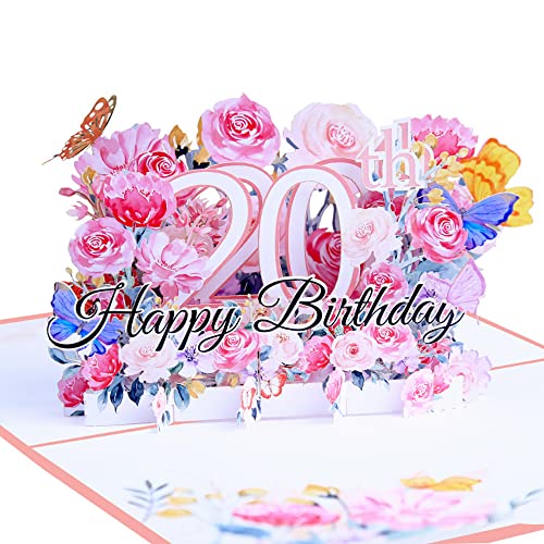 3D Geburtstagskarte zum 20.Geburtstag,Pop Up Karte zur Volljährigkeit Geburtstagsparty,Blumen Rosa,Happy Birthday Grußkarten,Jubiläumskarte Klappkarte,mit Nachrichtenkarte und Umschlag 3D Geburtstagskarte zum 20.Geburtstag,Pop Up Karte zur Volljährigkeit Geburtstagsparty,Blumen Rosa,Happy Birthday Grußkarten,Jubiläumskarte Klappkarte,mit Nachrichtenkarte und Umschlag von ANEWISH
