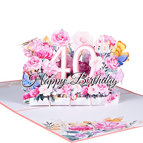 3D Geburtstagskarte zum 40.Geburtstag,Pop Up Karte zur Volljährigkeit Geburtstagsparty,Blumen Rosa,Happy Birthday Grußkarten,Jubiläumskarte Klappkarte,mit Nachrichtenkarte und Umschlag 3D Geburtstagskarte zum 40.Geburtstag,Pop Up Karte zur Volljährigkeit Geburtstagsparty,Blumen Rosa,Happy Birthday Grußkarten,Jubiläumskarte Klappkarte,mit Nachrichtenkarte und Umschlag von ANEWISH