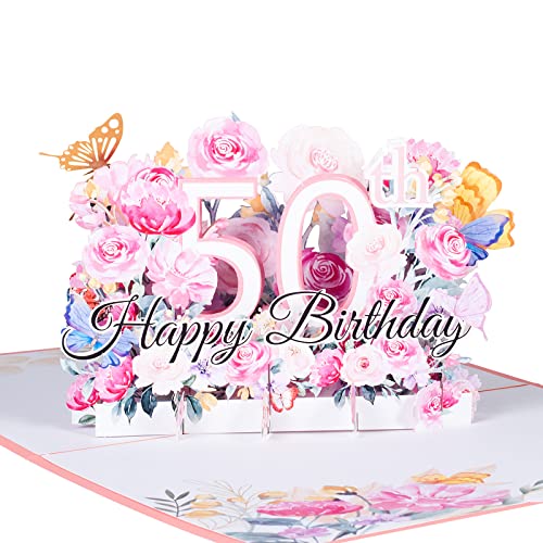 3D Geburtstagskarte zum 50.Geburtstag,Pop Up Karte zur Volljährigkeit Geburtstagsparty,Blumen Rosa,Happy Birthday Grußkarten,Jubiläumskarte Klappkarte,mit Nachrichtenkarte und Umschlag 3D Geburtstagskarte zum 50.Geburtstag,Pop Up Karte zur Volljährigkeit Geburtstagsparty,Blumen Rosa,Happy Birthday Grußkarten,Jubiläumskarte Klappkarte,mit Nachrichtenkarte und Umschlag von ANEWISH