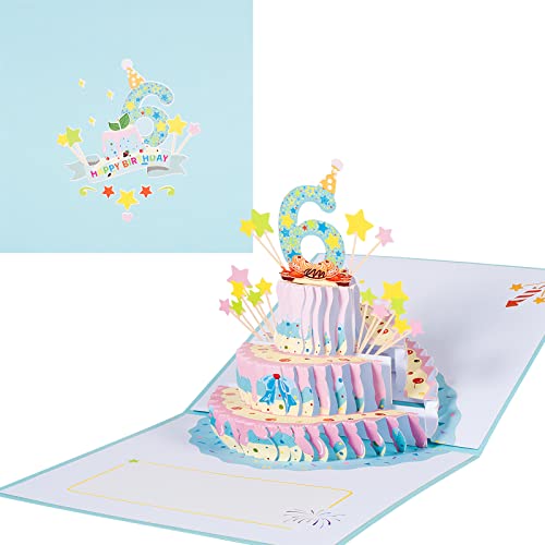 3D Geburtstagskarte zum 6.Geburtstag,Pop Up Karte zur Volljährigkeit Geburtstagsparty,Geburtstagstorte,Happy Birthday Grußkarten,Jubiläumskarte Klappkarte,mit Umschlag von ANEWISH