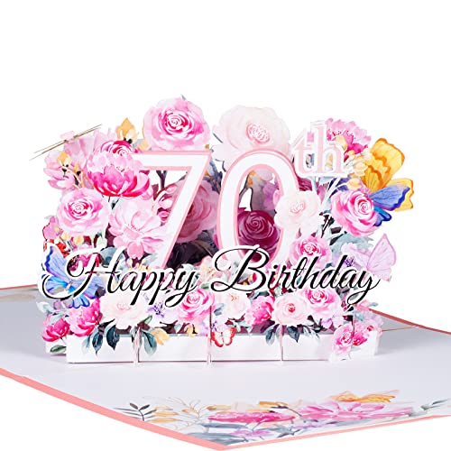 3D Geburtstagskarte zum 70.Geburtstag,Pop Up Karte zur Volljährigkeit Geburtstagsparty,Blumen Rosa,Happy Birthday Grußkarten,Jubiläumskarte Klappkarte,mit Nachrichtenkarte und Umschlag 3D Geburtstagskarte zum 70.Geburtstag,Pop Up Karte zur Volljährigkeit Geburtstagsparty,Blumen Rosa,Happy Birthday Grußkarten,Jubiläumskarte Klappkarte,mit Nachrichtenkarte und Umschlag von ANEWISH