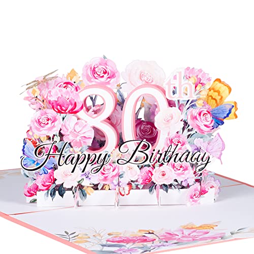 3D Geburtstagskarte zum 80.Geburtstag,Pop Up Karte zur Volljährigkeit Geburtstagsparty,Blumen Rosa,Happy Birthday Grußkarten,Jubiläumskarte Klappkarte,mit Nachrichtenkarte und Umschlag von ANEWISH