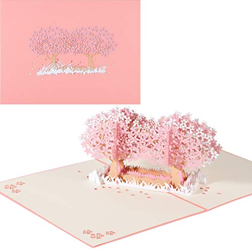 3D Grußkarte Pop Up Geschenkkarte Romantic Sakura Klappkarte für Romantik Valentinstag,Hochzeit,Jubiläum,Geburtstag,Weihnachten, Muttertag,Abschlussfeier,Geburtstag mit Umschlag von ANEWISH