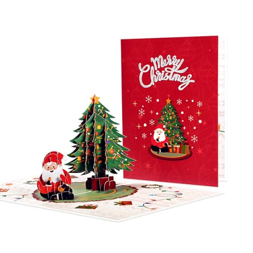 3D Weihnachtsgrußkarte, Pop up Weihnachtsbaum und Weihnachtsmann,Klappkarte mit Umschlag von ANEWISH