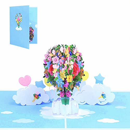 Karte für Geburtstag,3D Blume Heißluftballon Pop-Up Karte für Valentinstag,Hochzeit,Jubiläum,Engagement,Valentinstagskarte mit Umschlag von ANEWISH