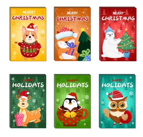 Weihnachtskarten mit Umschlag und Aufkleber(6er Set),6 Cartoon-Designs Geschenkkarte,A6 Klappkarte Grußkarte,Weihnachtsbaum,Weihnachtsgeschenke,Weihnachtsmann,Schneemann-07 von ANEWISH
