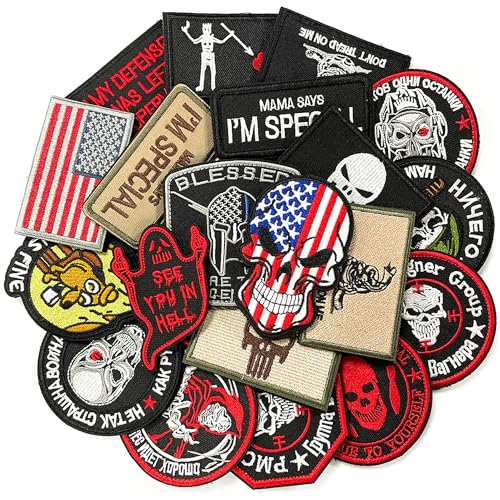 20 Stück Zufällige Taktische Moralaufnäher, Patches Klett Militär, Vollstickerei Aufnäher mit Stickerei, Moral Patch Bundle, Moralischer Aufnäher mit Klettverschluss für Jacken, Jeans, Hosen,Rucksäcke von ANFUXT