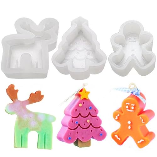3 Stück Weihnachtsbaum Kerzenform, Lebkuchenmann Kerze Silikonform, Elch Kerze Silikonform, Weihnachtsbaum Kerze Silikonform Weihnachten DIY Silikon Kerzen Gießform für Duftkerzen, Seifen, Süßigkeiten 3 Stück Weihnachtsbaum Kerzenform, Lebkuchenmann Kerze Silikonform, Elch Kerze Silikonform, Weihnachtsbaum Kerze Silikonform Weihnachten DIY Silikon Kerzen Gießform für Duftkerzen, Seifen, Süßigkeiten von ANFUXT