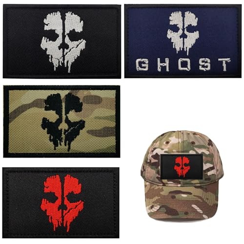 4 Stücke Patches Klett Militär Patch Klett Patches Aufnäher Patches Tactical Embroidery Patch Call of Duty Ghost Mask bestickter Stoffaufnäher für Rucksäcke Militär Aufkleber Abzeichen Klettbänder von ANFUXT