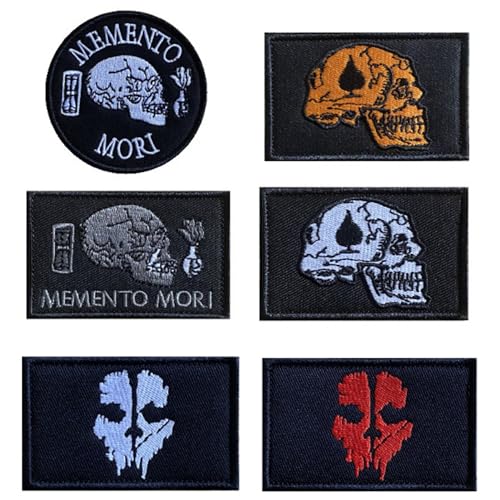 6 Stücke Klett Militär Patch Skull Aufnäher Tactical Embroidery Call of Duty Ghost Mask Bestickter Stoffaufnäher für Rucksäcke, Jacken, Jeans Abzeichen Klettbänder von ANFUXT