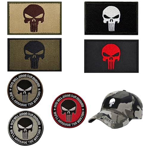 7 Stücke Militär Punisher Patch Aufnäher Klett Skull Patches Für Taktische Kleidung Rucksack Baseballkappe Uniform Weste - Airsoft Klettbänder von ANFUXT